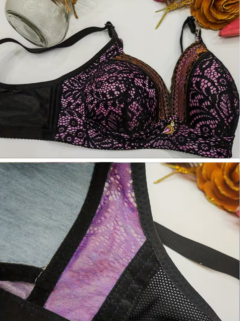 Chest-Lifting and Gathered Anti-Sagging with Thin Bra Without Rims / Sexy Lace Elegant (pink)