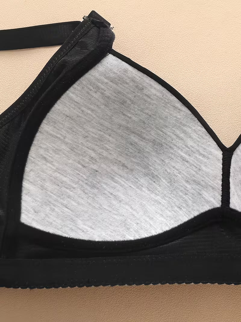 A Set of 3 Solid Color Bras Adorned with Letters, Breathable & Suitable for Summer Seasons