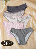 Set of 5 New 2025 Style, Mid-Rise Printed Polka Dots And Stripes,Sexy Look, Soft And Stretchy