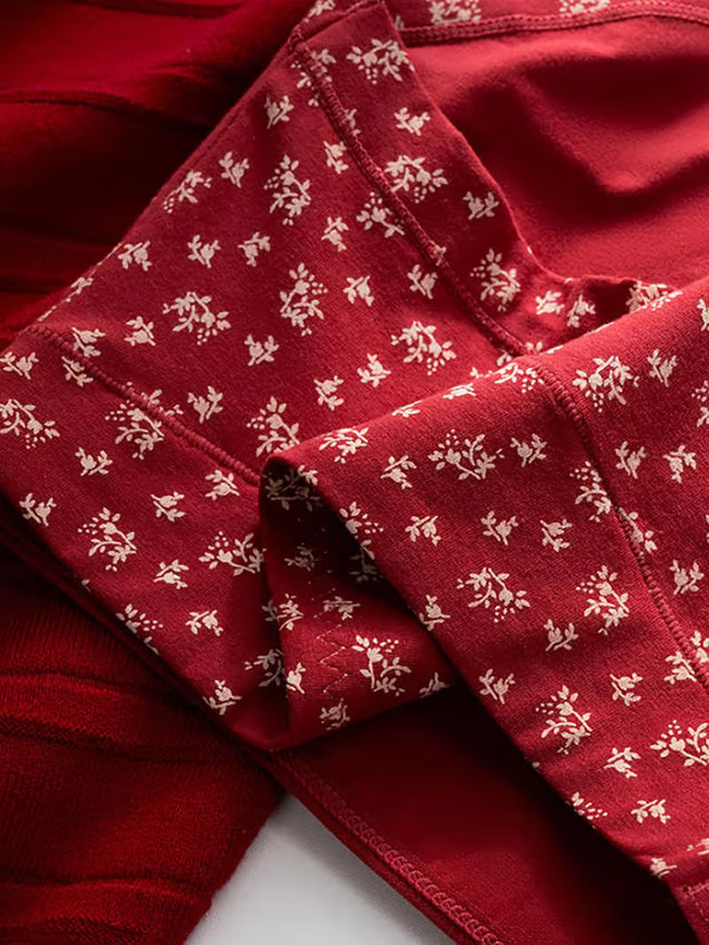 3pcs Women'S Comfortable Breathable Printed Mid-Waist Panties | Red Drop Waist Boyshorts with Extended Crotch