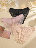 3-Pack Sexy Low-Waist Lace Briefs with Bowknot Breathable and Sexy Solid Color Design | TP
