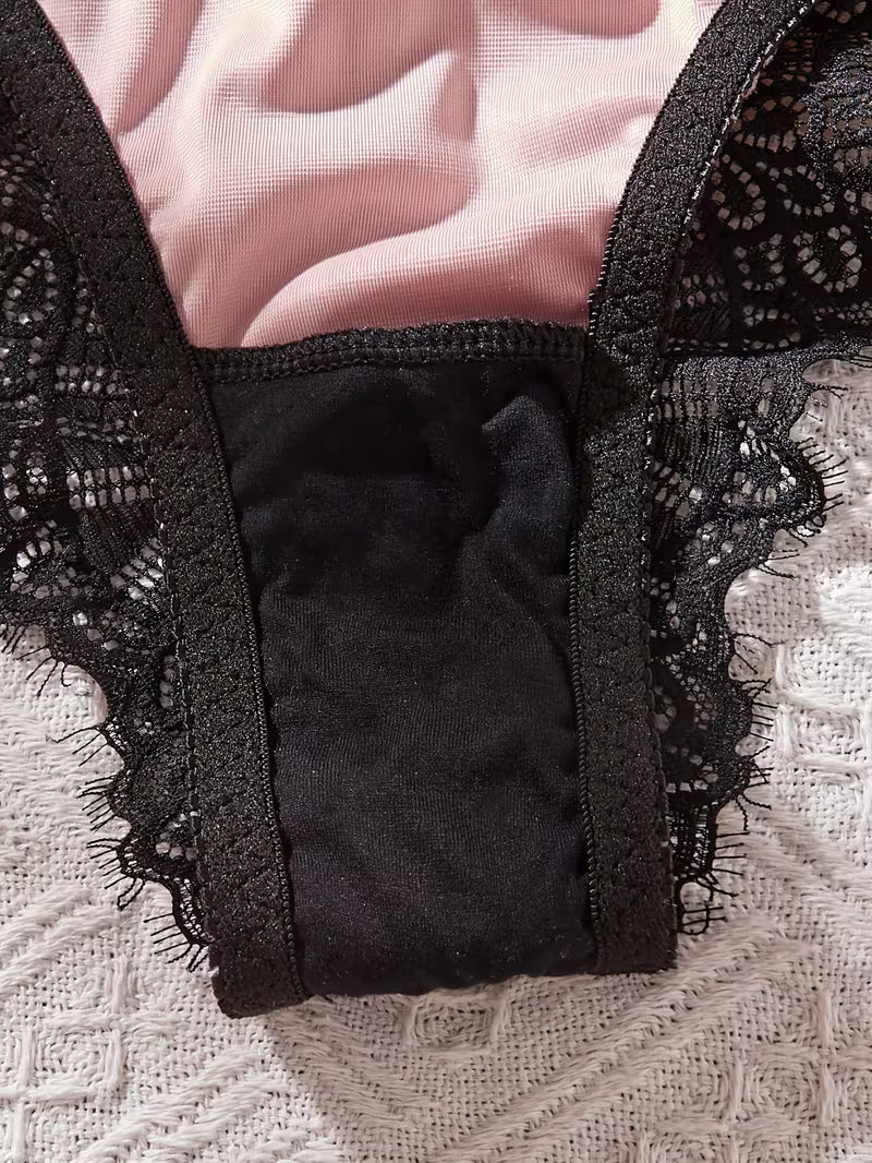 Set of Plus Size Sexy Lingerie for Women -Lace Trim and Deep V Neck High Stretch