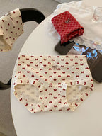 3pcs Women'S Comfortable Breathable Printed Mid-Waist Panties | Red Drop Waist Boyshorts with Extended Crotch