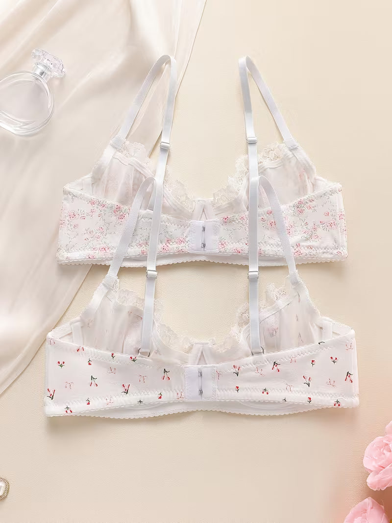 Set of 2 Women'S Bras with Underwire for Support And Shaping, Featuring Floral Lace Accents And Bow Decorations