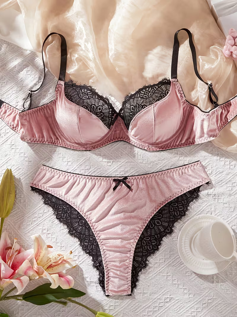 Set of Plus Size Sexy Lingerie for Women -Lace Trim and Deep V Neck High Stretch