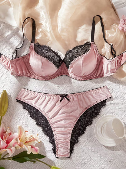 Honeymoon Set of Plus Size Lingerie for Women -Lace Trim and Deep V Neck High Stretch