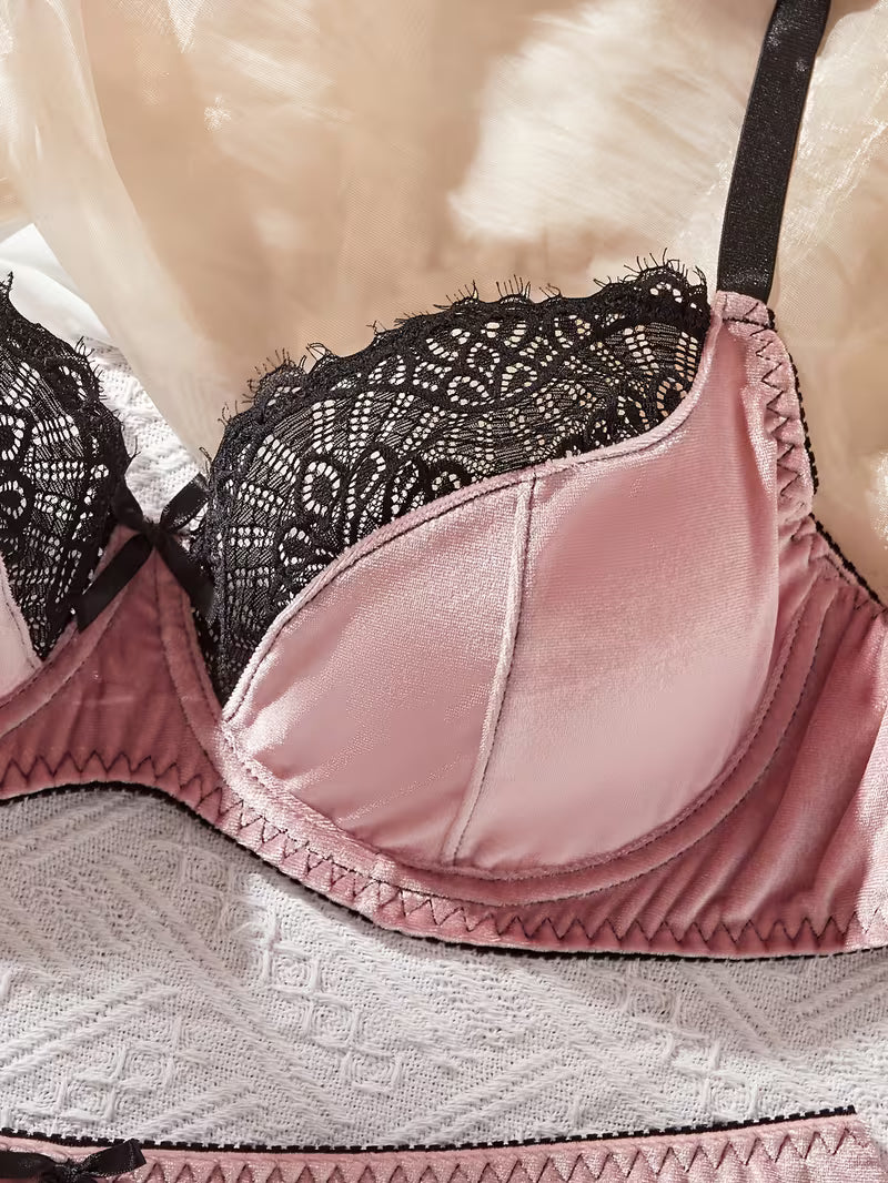 Set of Plus Size Sexy Lingerie for Women -Lace Trim and Deep V Neck High Stretch