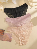 3-Pack Sexy Low-Waist Lace Briefs with Bowknot Breathable and Sexy Solid Color Design | TP