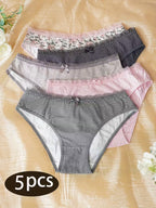 Set of 5 New 2025 Style, Mid-Rise Printed Polka Dots And Stripes,Sexy Look, Soft And Stretchy