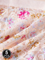 5pcs Semi Sheer Floral Printing Lace Panties Women Briefs Underwear