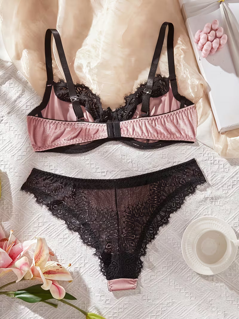 Set of Plus Size Sexy Lingerie for Women -Lace Trim and Deep V Neck High Stretch