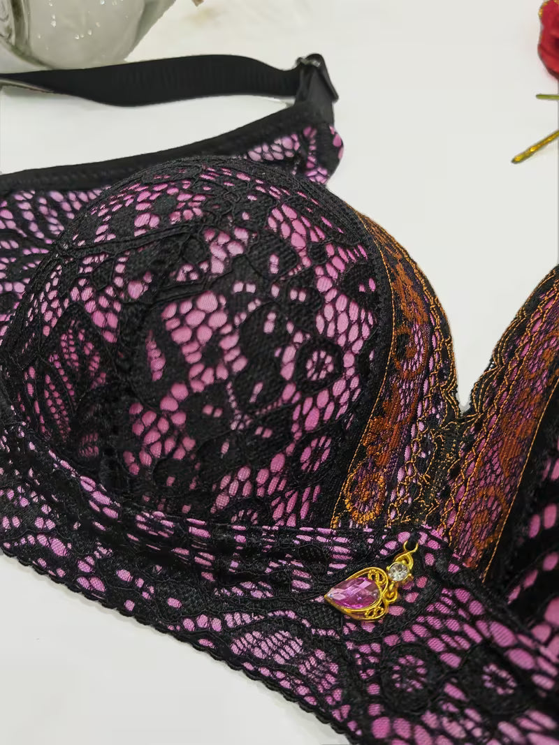 Chest-Lifting and Gathered Anti-Sagging with Thin Bra Without Rims / Sexy Lace Elegant (pink)