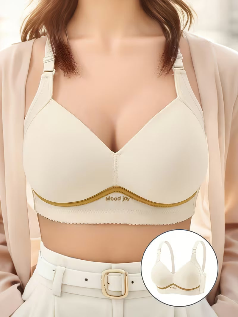 A Set of 3 Solid Color Bras Adorned with Letters, Breathable & Suitable for Summer Seasons