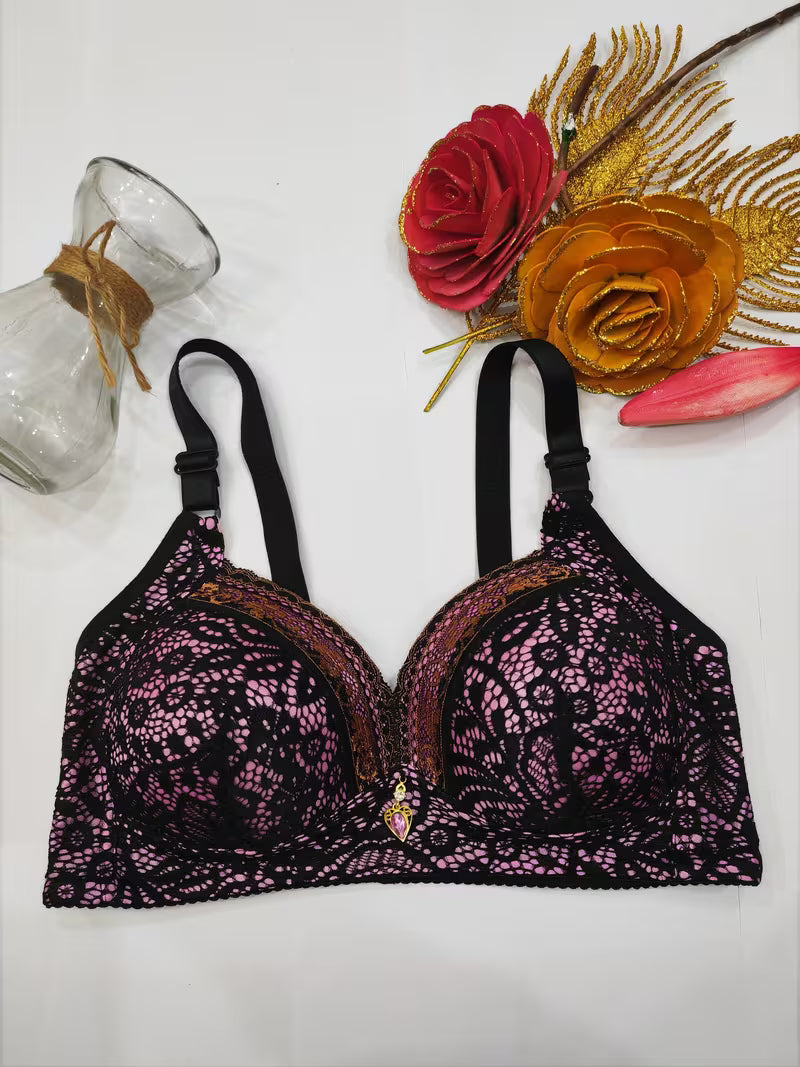 Chest-Lifting and Gathered Anti-Sagging with Thin Bra Without Rims / Sexy Lace Elegant (pink)