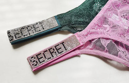 Pack of 4 Breathable Women's Thongs And G-strings With Sequined Rhinestone Lace Decoration