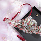 A Set Of Women's Lace Printed Gathered Bra Set Adjustable Cross-Border Floral Thongs Underwear