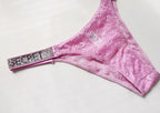 Pack of 4 pcs New Design Women's Sexy Breathable Thong Low-Rise Panties Sequined Rhinestone Lace Decoration Solid Pattern
