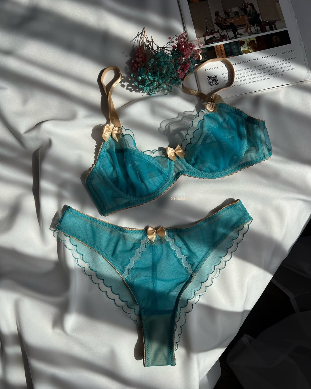 Women Floral Embroidery Mesh Sheer Underwire Bra and Panty