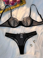 Classical Black Underwear Set Transparent Sexy Bras For Women Fairy Lingerie Kit Ultra Thin 