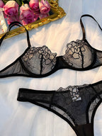 Classical Black Underwear Set Transparent Sexy Bras For Women Fairy Lingerie Kit Ultra Thin 