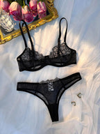 Classical Black Underwear Set Transparent Sexy Bras For Women Fairy Lingerie Kit Ultra Thin 