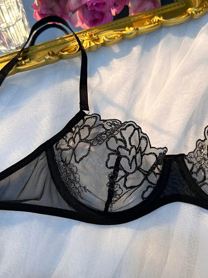 Classical Black Underwear Set Transparent Sexy Bras For Women Fairy Lingerie Kit Ultra Thin 