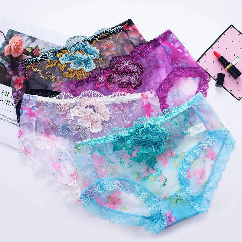 COMBO (6-PIS) Embroidered lace Flower Panties Women's Briefs-thinqpink