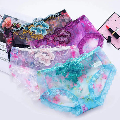 COMBO (6-PIS) Embroidered lace Flower Panties Women's Briefs-thinqpink