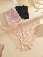 3-Pack Sexy Low-Waist Lace Briefs with Bowknot Breathable and Sexy Solid Color Design | TP