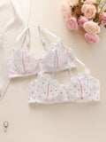 Set of 2 Women'S Bras with Underwire for Support And Shaping, Featuring Floral Lace Accents And Bow Decorations