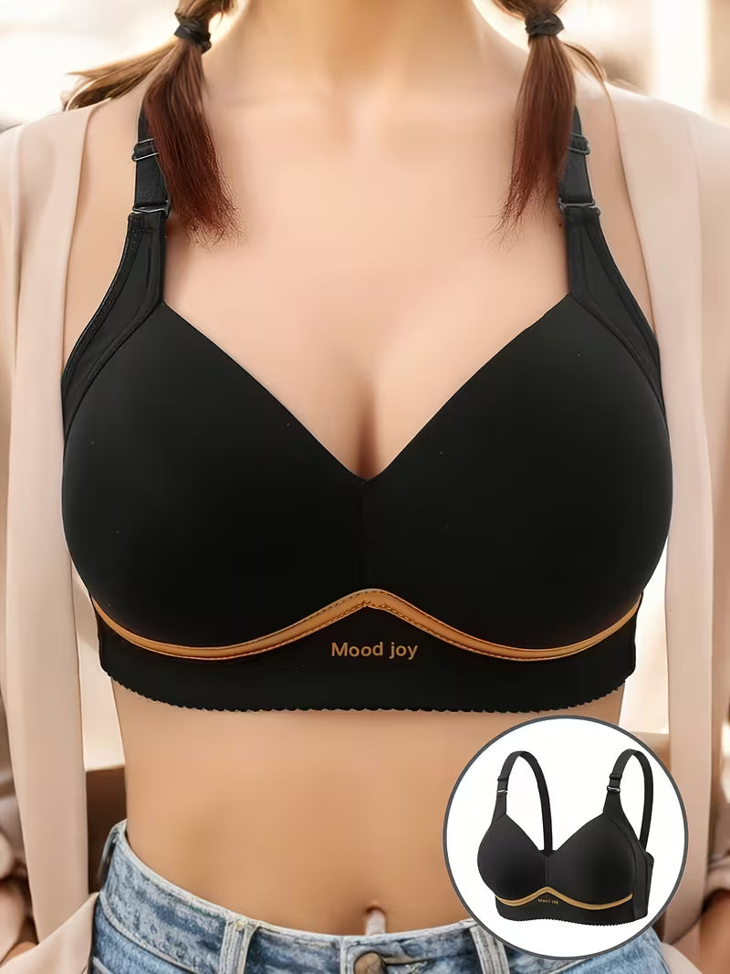 A Set of 3 Solid Color Bras Adorned with Letters, Breathable & Suitable for Summer Seasons