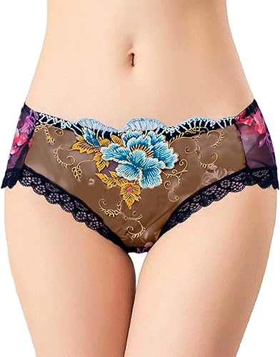 COMBO (6-PIS) Rose lace Embroidered Flower Panties Women's Sexy Transparent Low-Rise Ladies Briefs-thinqpink