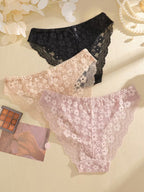 3-Pack Sexy Low-Waist Lace Briefs with Bowknot Breathable and Sexy Solid Color Design | TP
