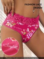 Pink floral lace underwear with a neutral background
