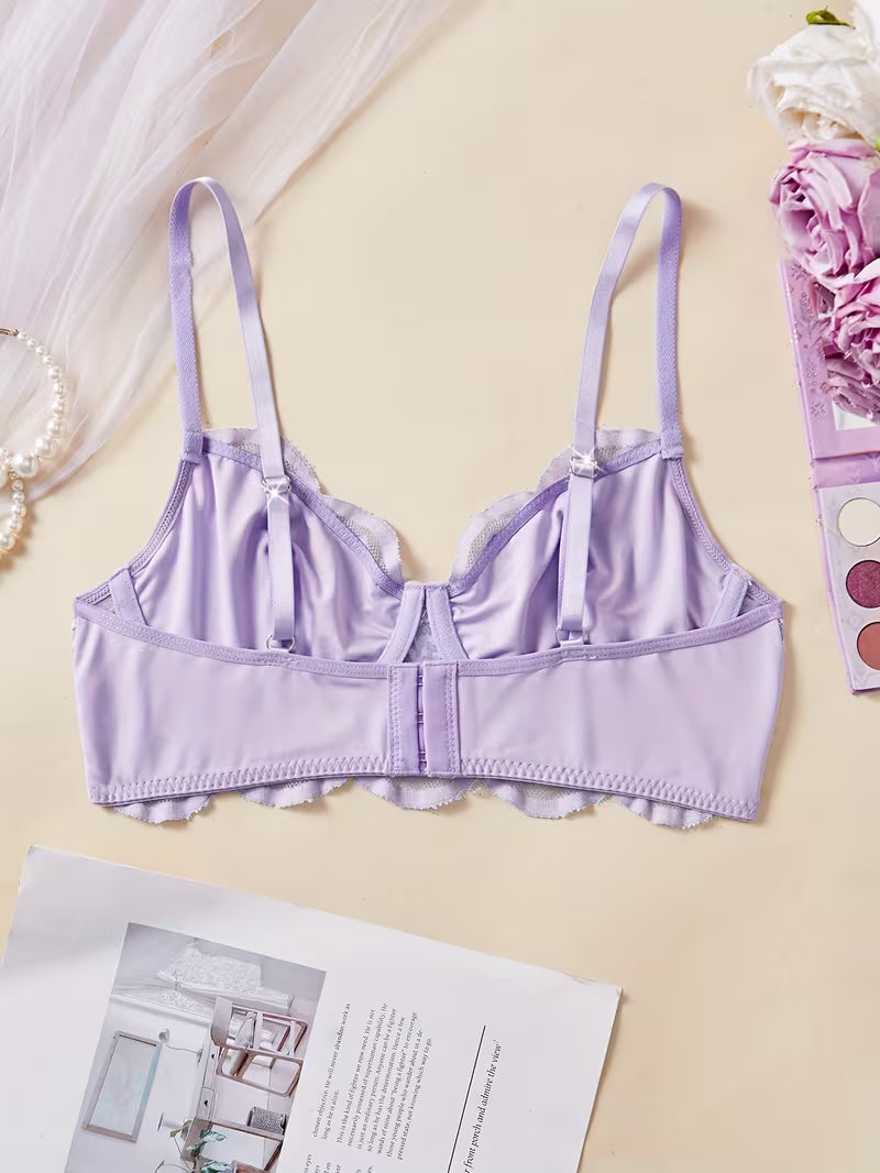 Women's Sexy Embroidered Lace Spliced Lip Print Floral Pattern Underwire Bra