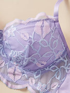Women's Sexy Embroidered Lace Spliced Lip Print Floral Pattern Underwire Bra