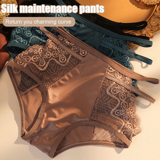 🌷(4 PCS) Sexy Seamless Double Strap Lace Silk Care Panties
