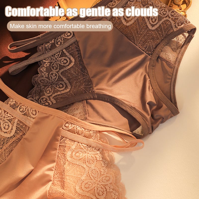 🌷(4 PCS) Sexy Seamless Double Strap Lace Silk Care Panties
