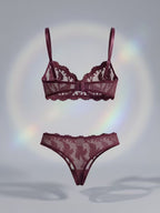 TP New Women's Elegance Grape Purple Wheat Spike and Floral Embroidered Sexy Lingerie Set