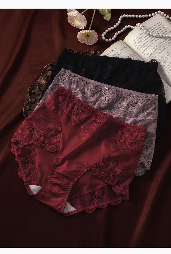 Pack Of 3 Pretty Embroidery Floral Lace Breathable Fabric Panties For Women