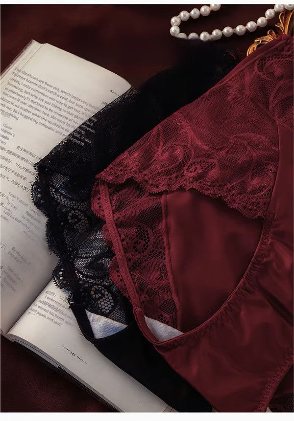 Pack Of 3 Pretty Embroidery Floral Lace Breathable Fabric Panties For Women