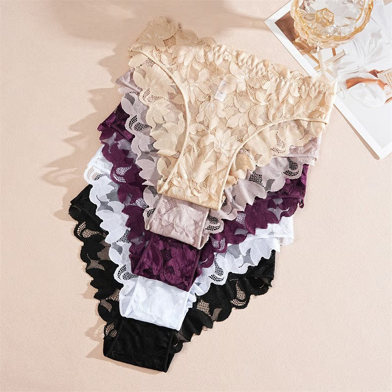 Pack Of 5 Pure Feminine Elegance Satin Floral Lace Comfortable Panties For Women