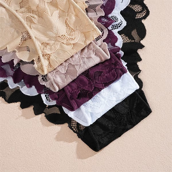 Pack Of 5 Pure Feminine Elegance Satin Floral Lace Comfortable Panties For Women