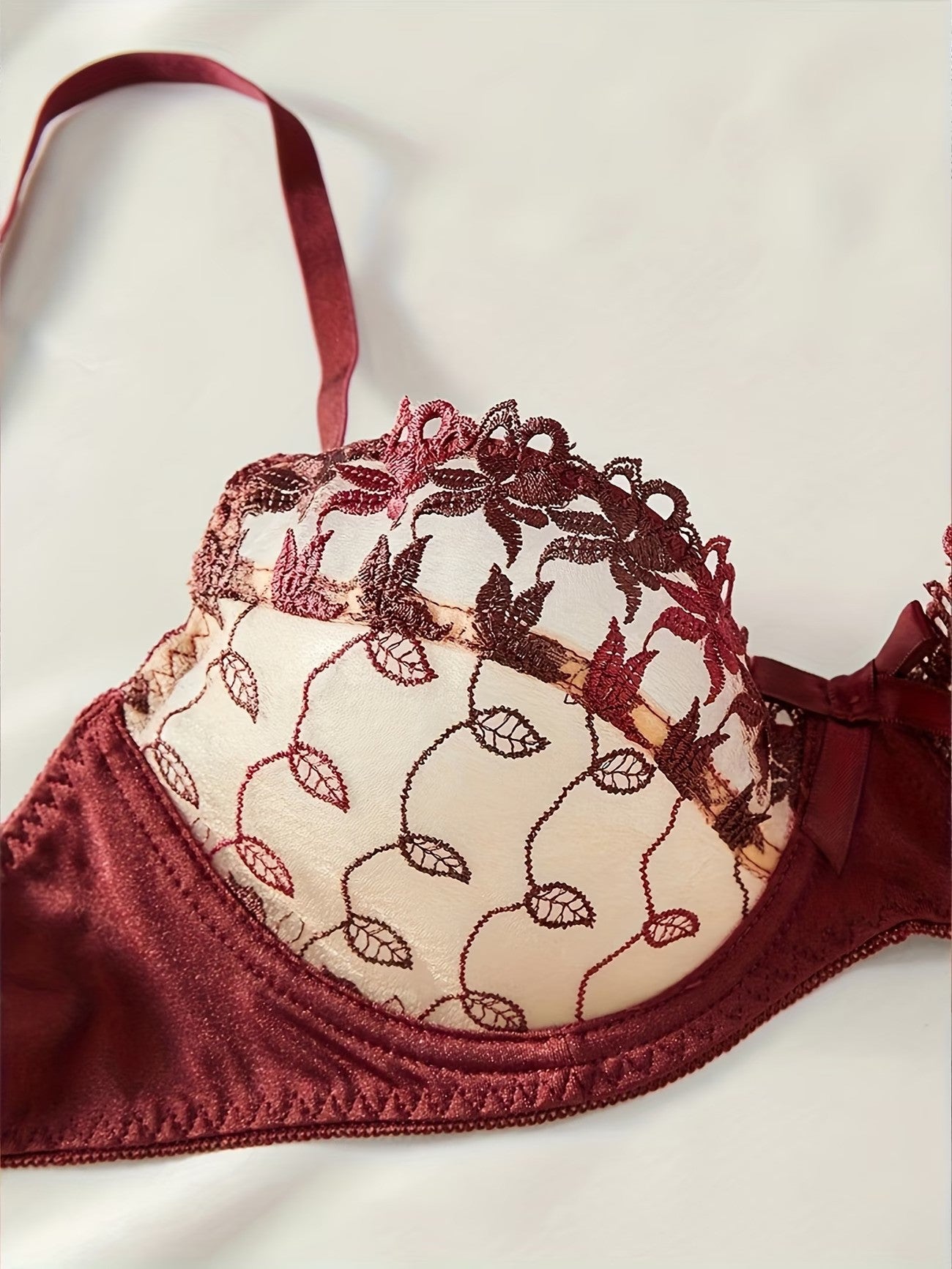 Womens Elegant Deep Red Lace Honeymoon Bra Panty Set - Thinqpink