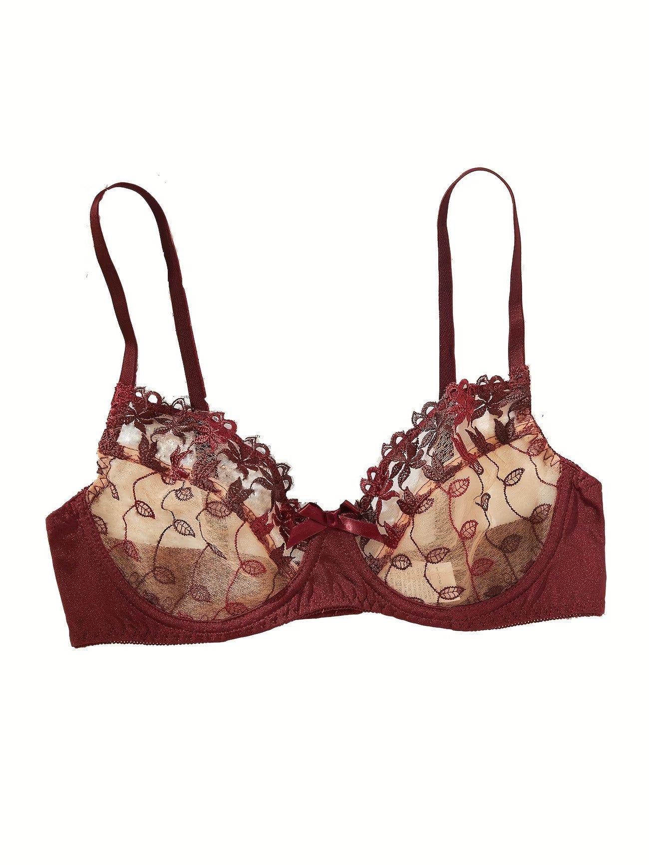 Womens Elegant Deep Red Lace Honeymoon Bra Panty Set - Thinqpink