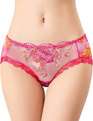 COMBO (6-PIS) Rose lace Embroidered Flower Panties Women's Sexy Transparent Low-Rise Ladies Briefs-thinqpink