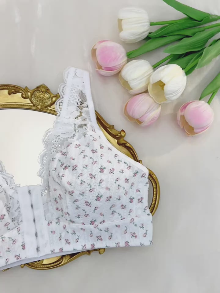 Elegant Floral Print Lace -Trimmed Front Button Design- Stylish And Comfortable Bra