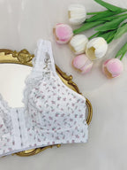 Elegant Floral Print Lace -Trimmed Front Button Design- Stylish And Comfortable Bra