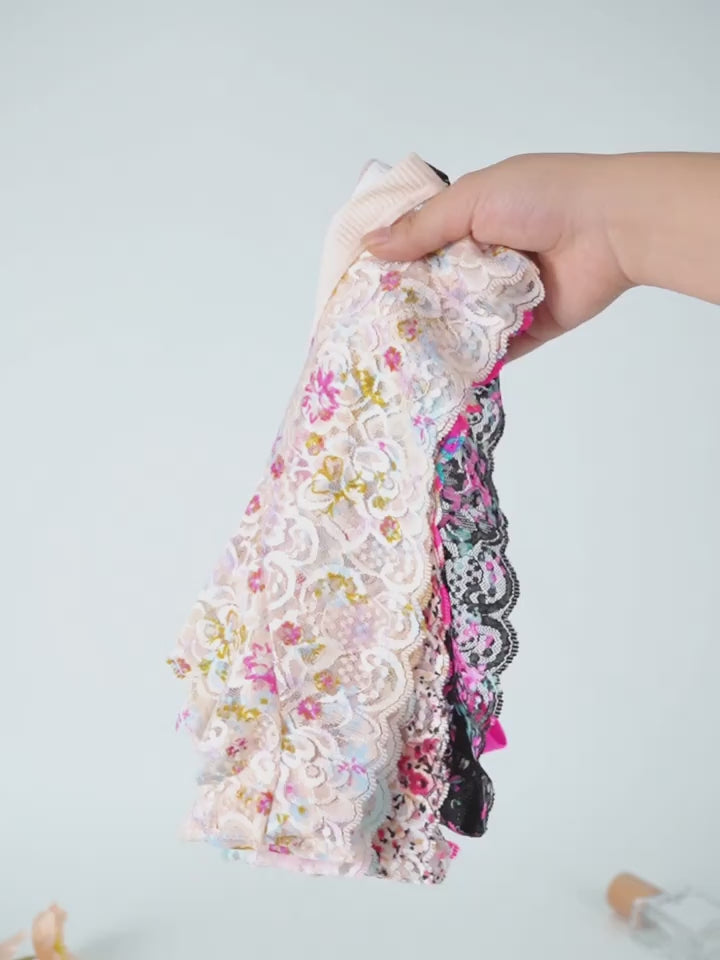5pcs Semi Sheer Floral Printing Lace Panties Women Briefs Underwear
