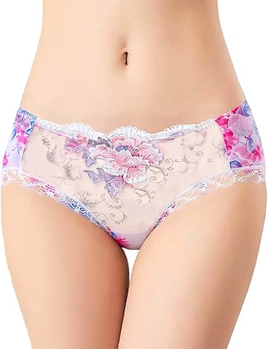 COMBO (6-PIS) Rose lace Embroidered Flower Panties Women's Sexy Transparent Low-Rise Ladies Briefs-thinqpink